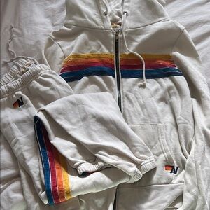 Aviator Nation - 5 STRIPE SWEATPANTS AND HOODIE - VINTAGE WHITE